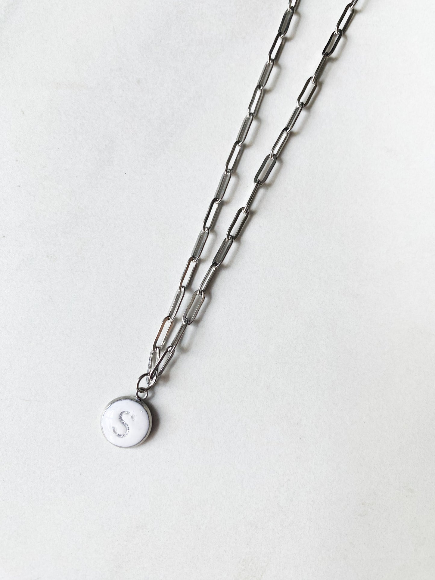 Paperclip Initial Necklace in Silver