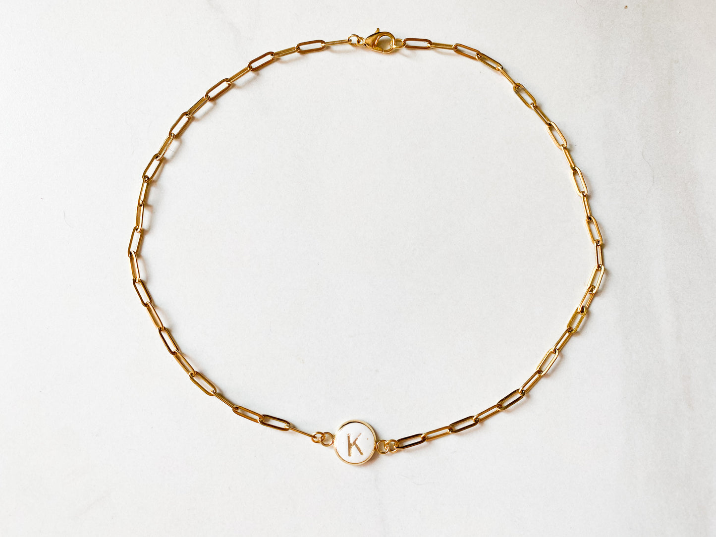 Paperclip Initial Necklace in Gold