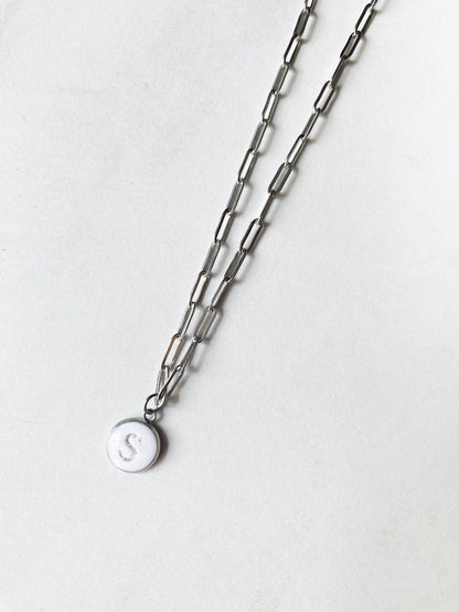 Paperclip Initial Necklace in Silver