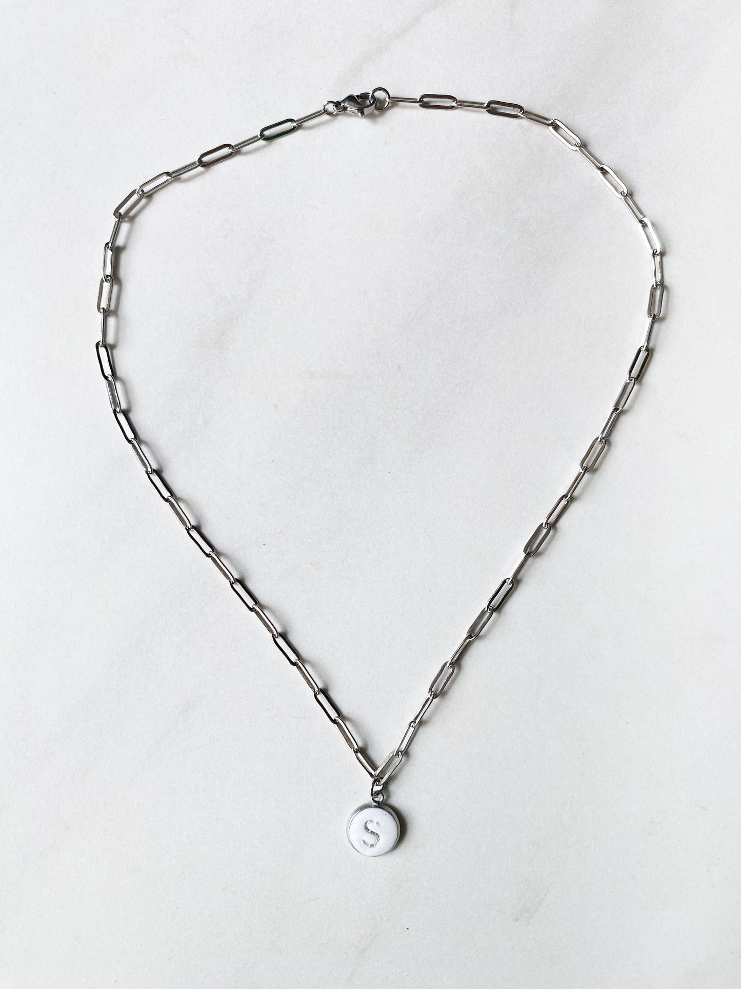 Paperclip Initial Necklace in Silver
