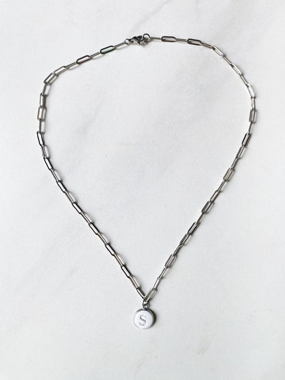Paperclip Initial Necklace in Silver