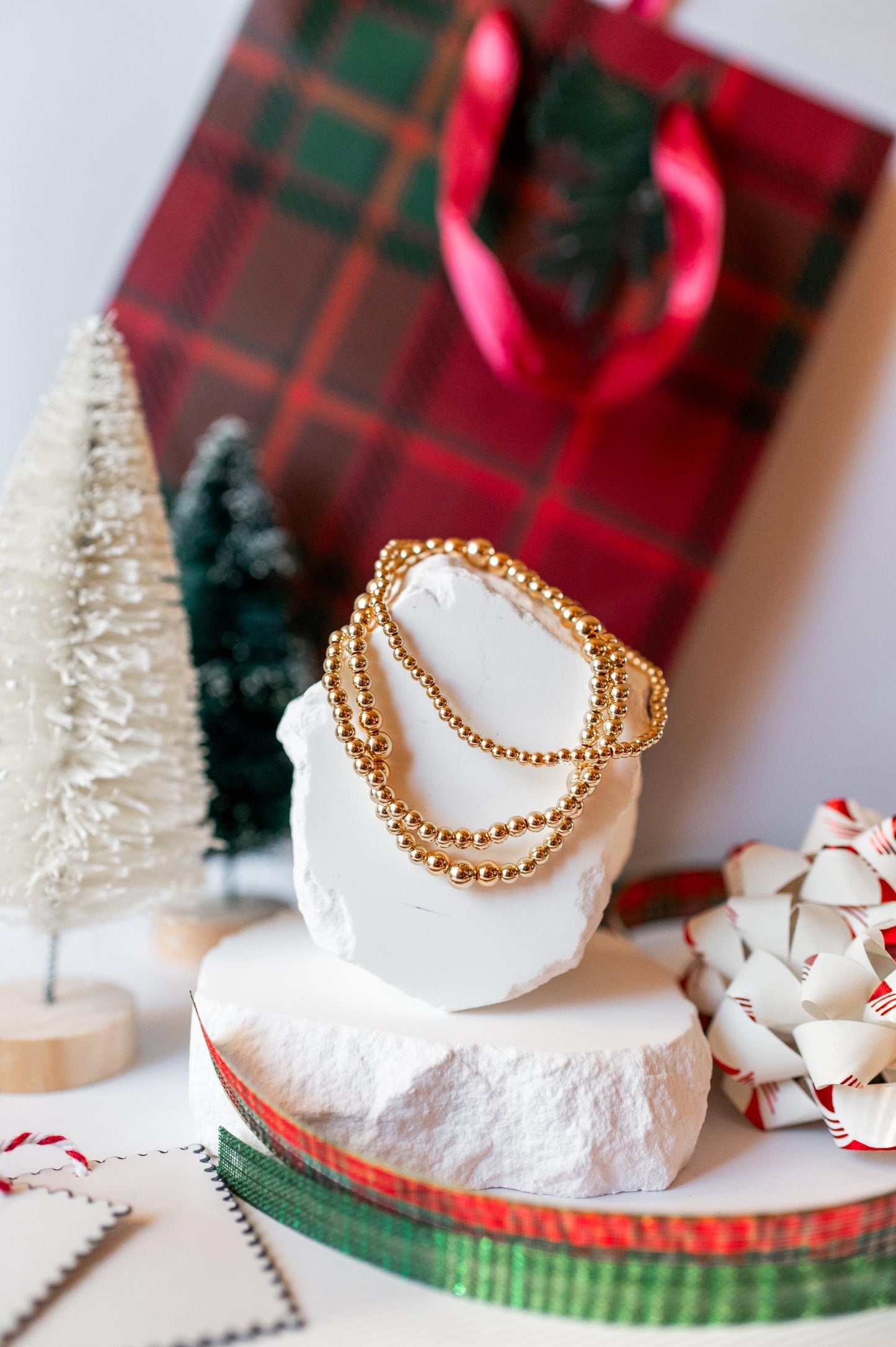 Three Gold Beaded Bracelet Set